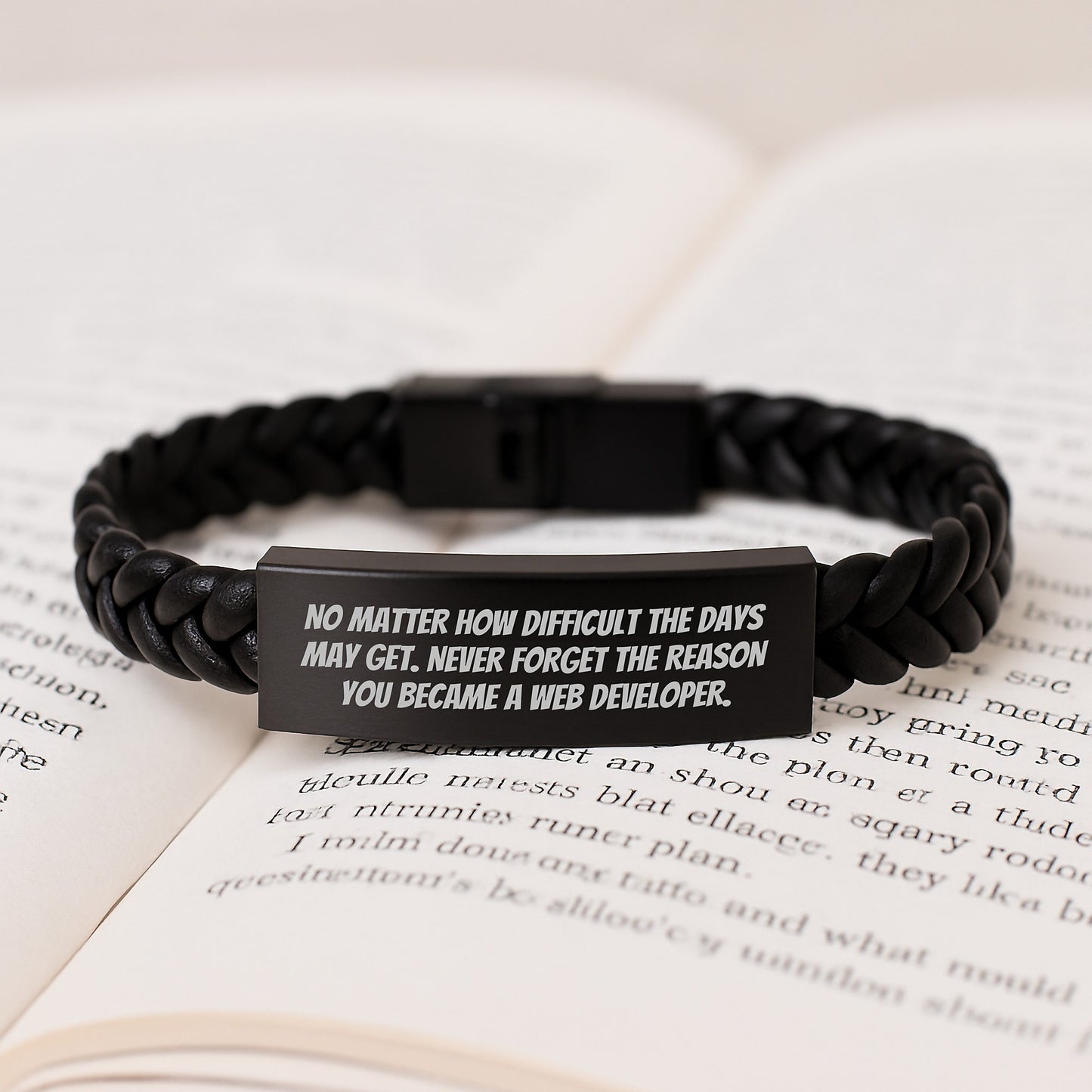 Inspiring Web Developer Gift, No Matter How Difficult The Days May Get, Interlaced Leather Bracelet for Men, Women, Coworkers, Family - Image 3