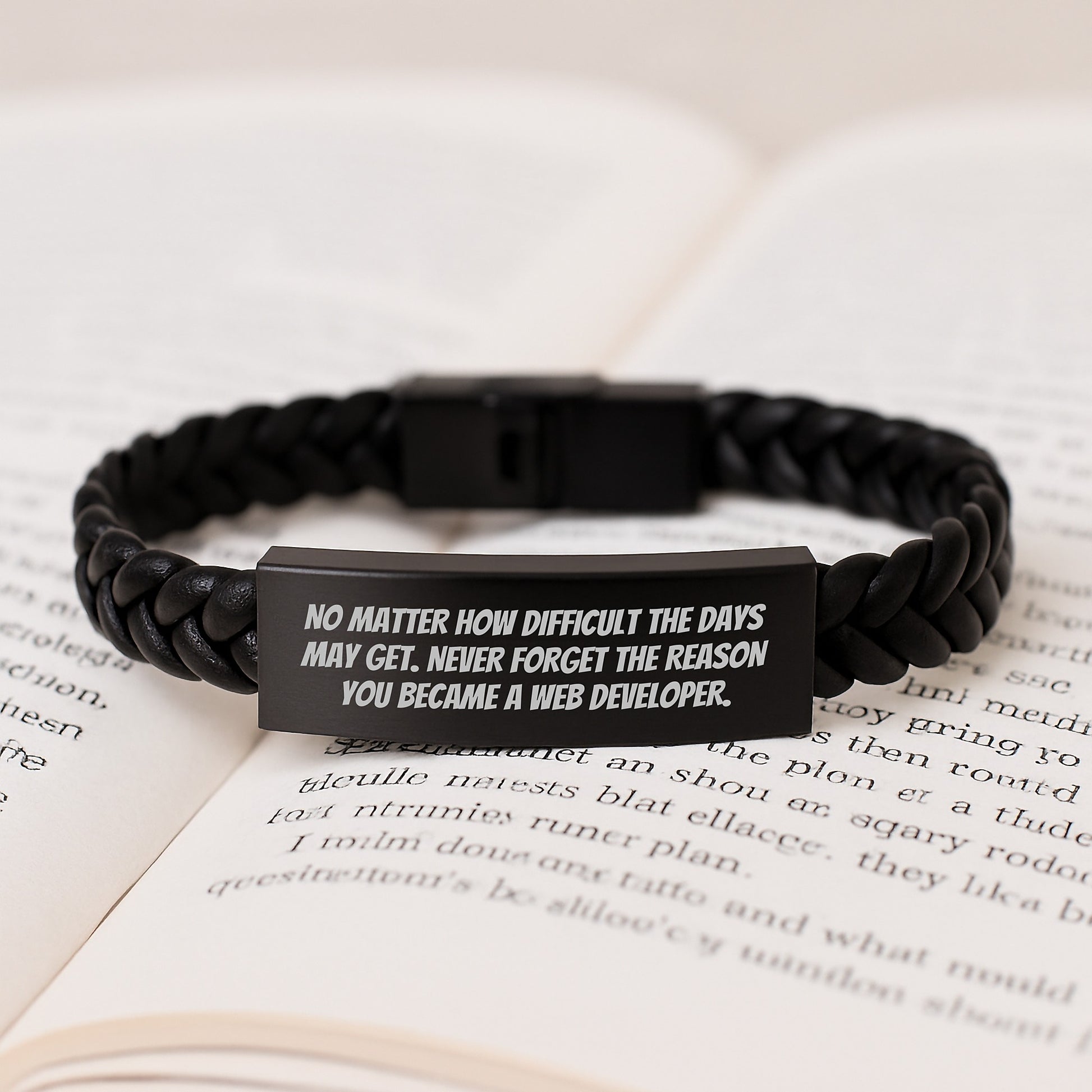 Inspiring Web Developer Gift, No Matter How Difficult The Days May Get, Interlaced Leather Bracelet for Men, Women, Coworkers, Family - Image 3