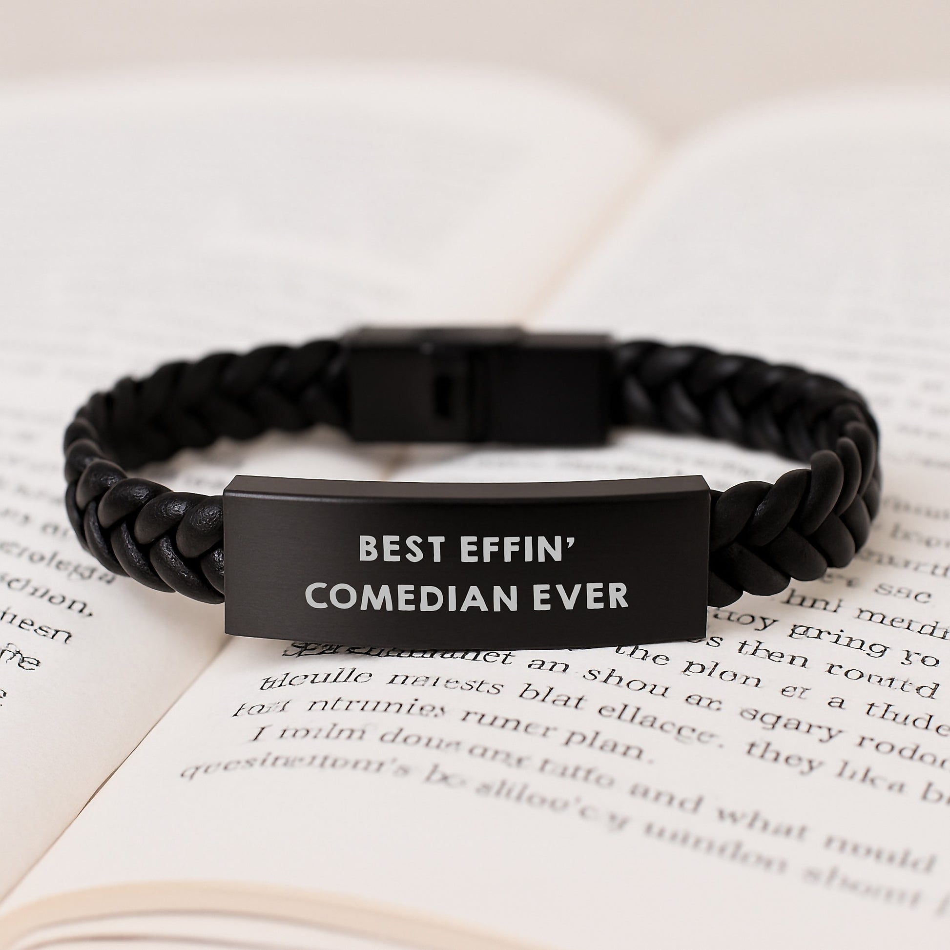Funny Comedian Gifts from Friends, Best Effin' Comedian Ever Interlaced Leather Bracelet for Men - Graduation Unique Gifts - Image 3