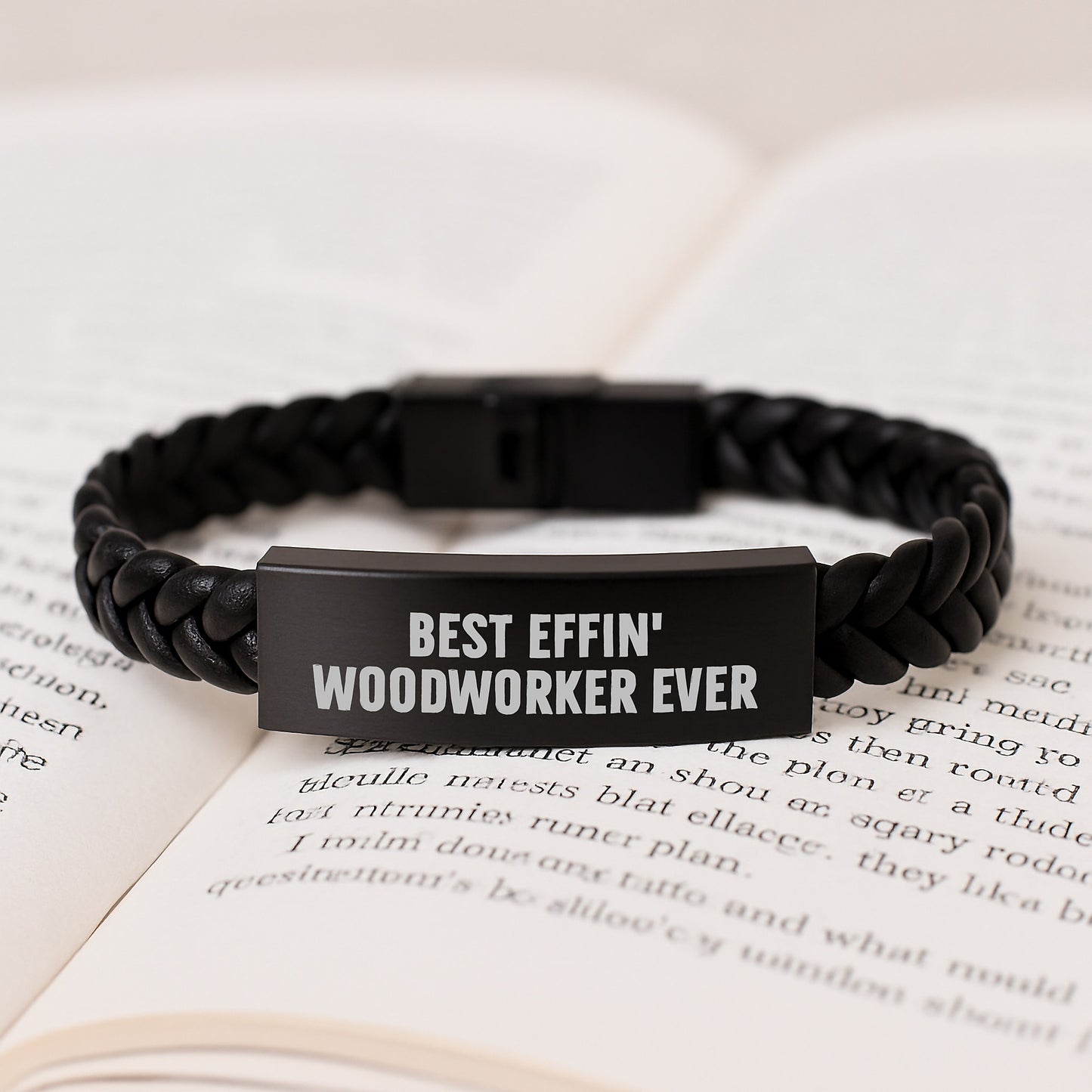 Funny Woodworker Gifts for Men, Best Effin' Woodworker Ever Interlaced Leather Bracelet, Valentine's Unique Gifts from Friends or Family - Image 3