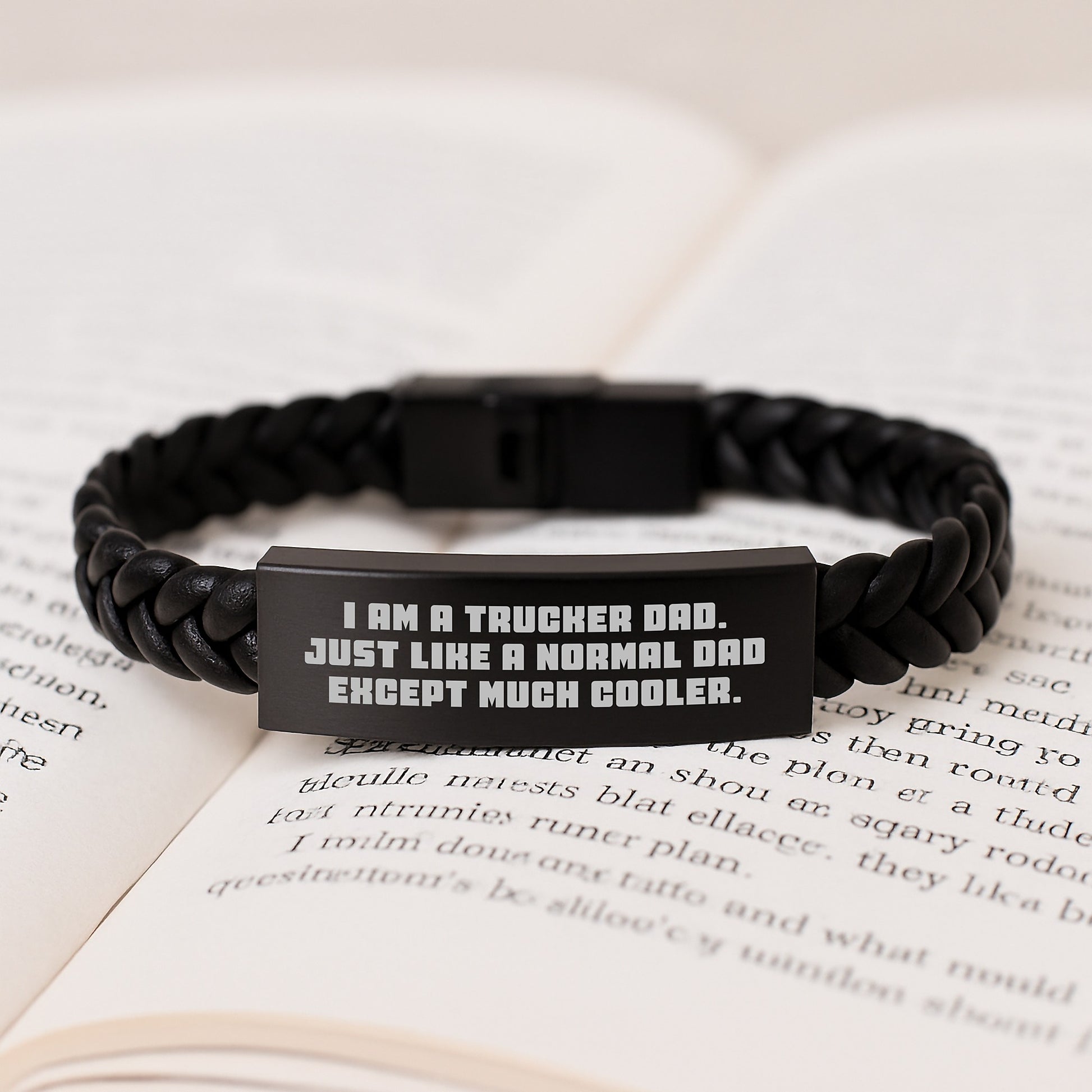 Trucker Gifts from Dad to Son - Valentine's Unique Trucker Interlaced Leather Bracelet for Men with Funny Quote 'I Am A Trucker Dad. Just Like A Normal Dad Except Much Cooler.' - Image 3