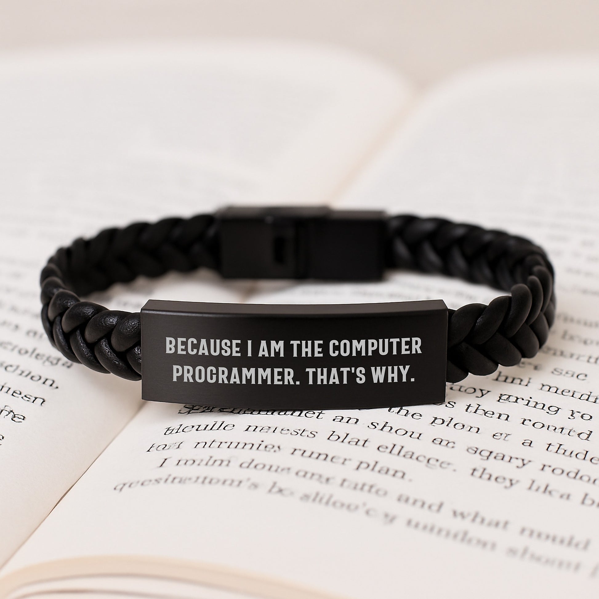 Funny Programmer Gifts, Birthday Unique Interlaced Leather Bracelets for Men, Gifts from Friends, because I am the Computer Programmer That's Why. - Image 3