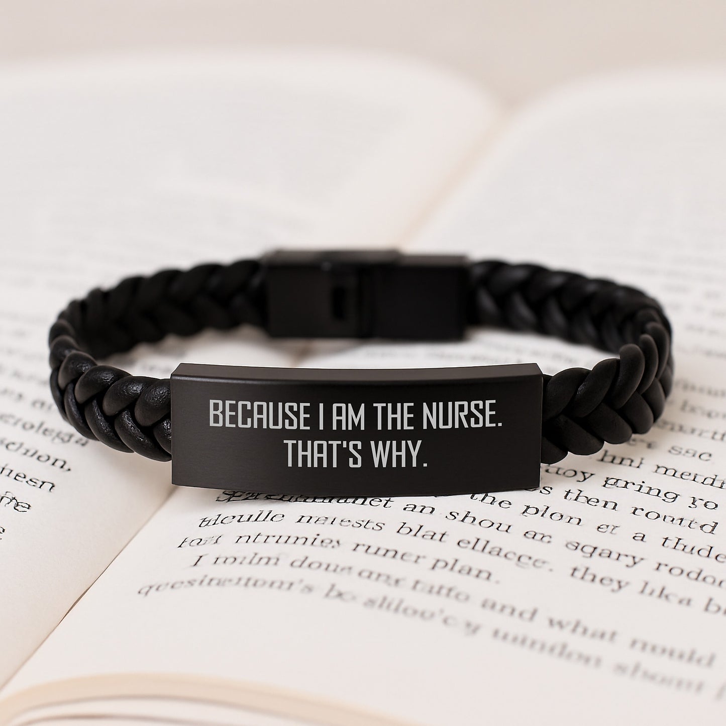 Funny Nurse Gifts from Friends - Because I Am The Nurse. That's Why. Interlaced Leather Bracelet for Birthday - Image 3