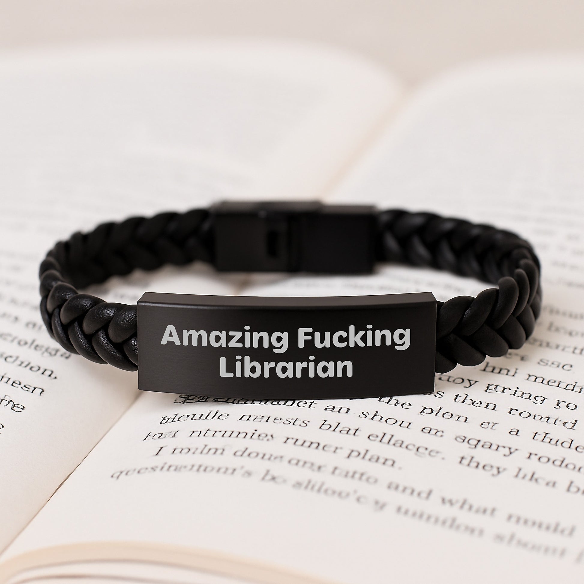 Gifts from Friends for Librarians, Amazing F--king Librarian Interlaced Leather Bracelet, Unique Christmas Memorable Presents - Image 3