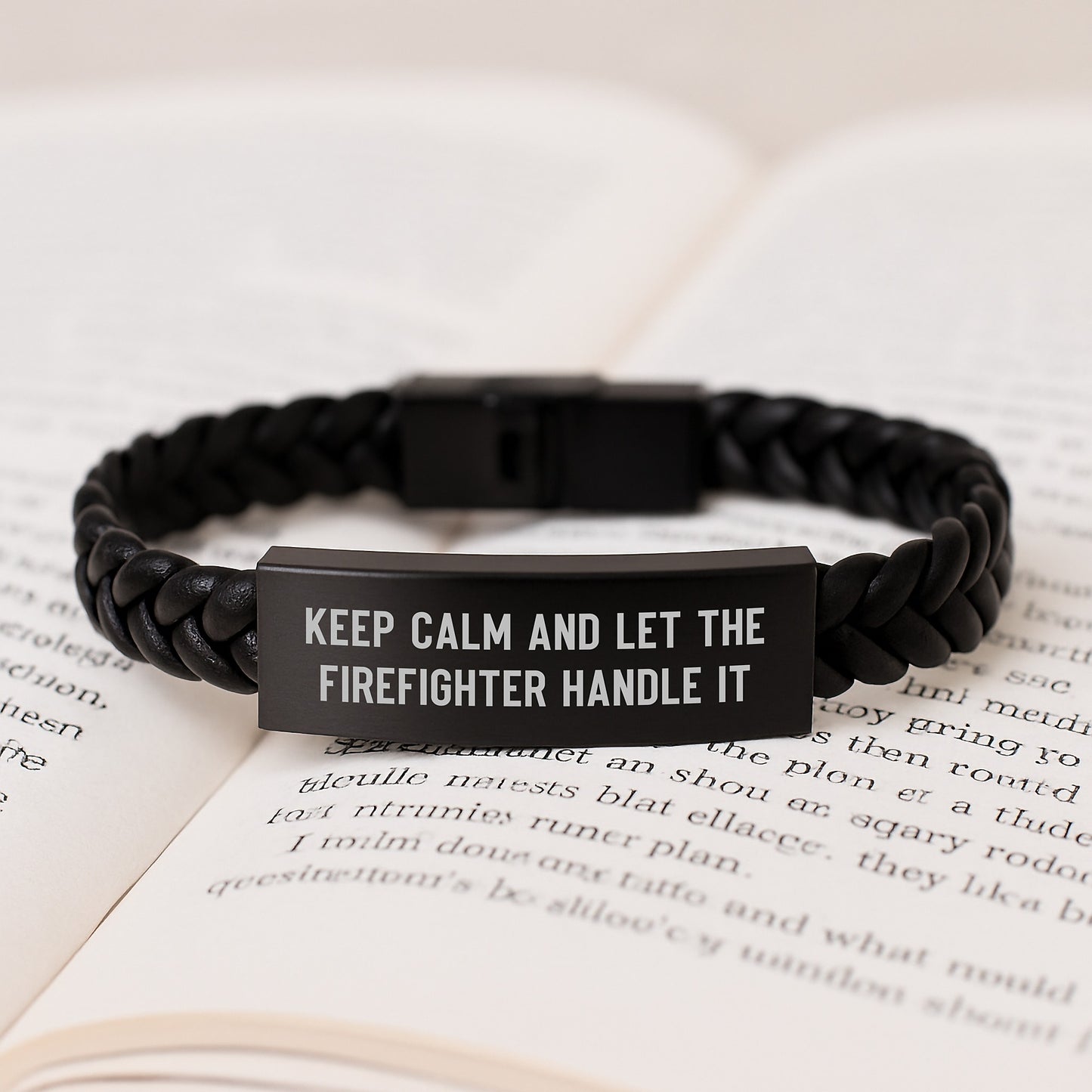 Funny Firefighter Gifts for Men, Christmas Unique Interlaced Leather Bracelet with Keep Calm And Let The Firefighter Handle It Quote, Gifts from Family - Image 3