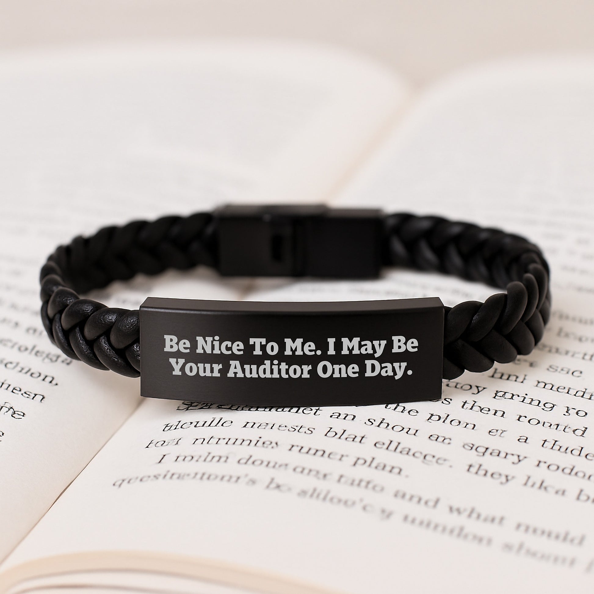 Funny Auditor Gifts for Men from Friends - Birthday Unique Interlaced Leather Bracelet with Stainless Steel - Be Nice To Me I May Be Your Auditor One Day - Image 3