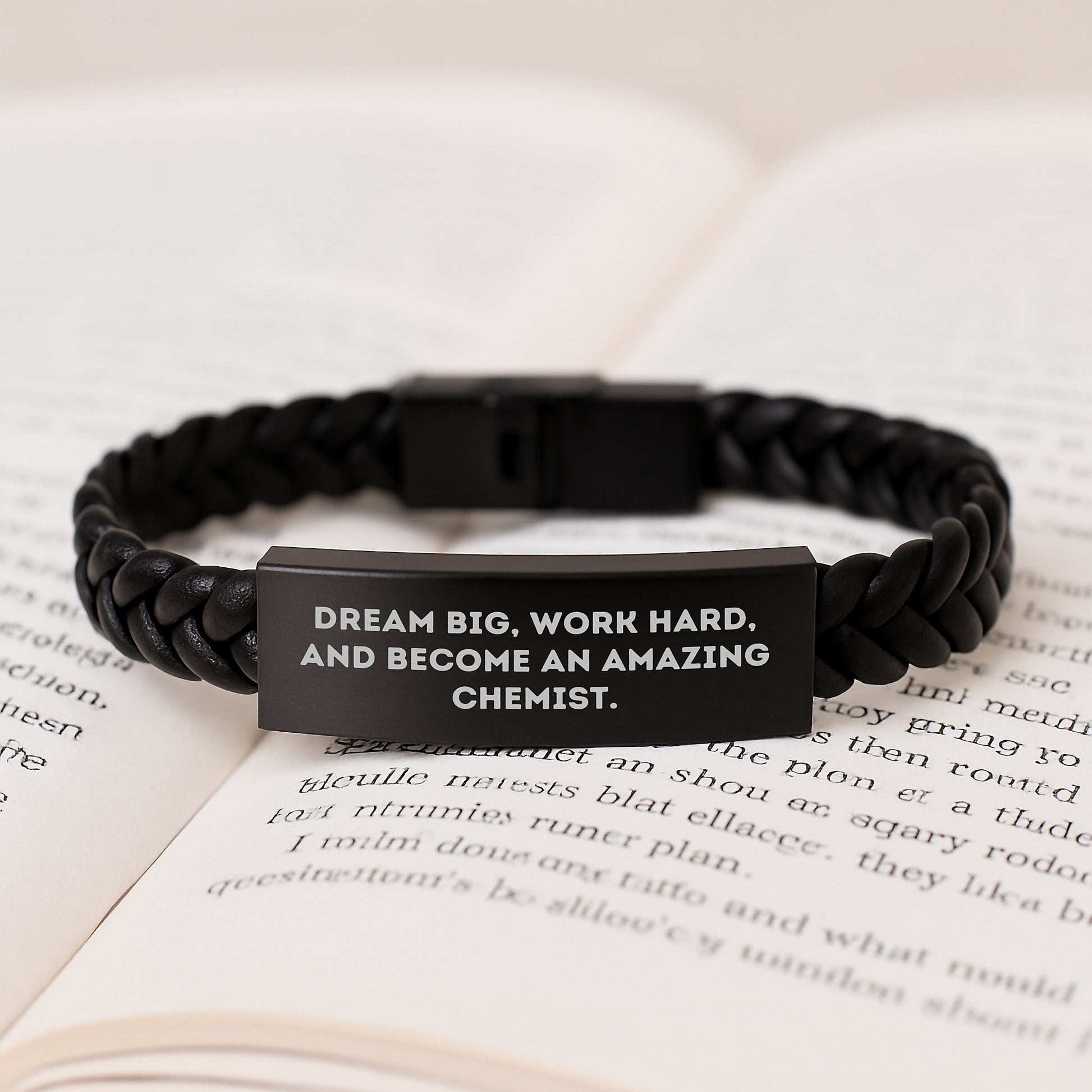 Dream Big, Work Hard, and Become a Chemist, Inspirational Interlaced Leather Bracelet, Birthday Unique Gifts for Chemists from Friends and Family, Unique Chemist Men's Leather Cuff - Image 3