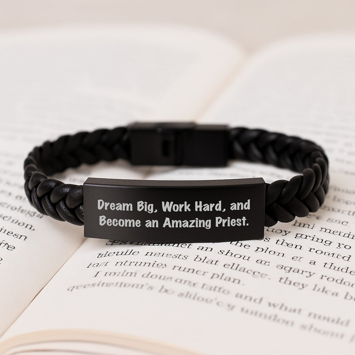 Inspiring Priest Gifts - Dream Big, Work Hard Interlaced Leather Bracelet for Men, Gifts from Friends, Family, Coworkers, Christmas Unique Presents - Image 3