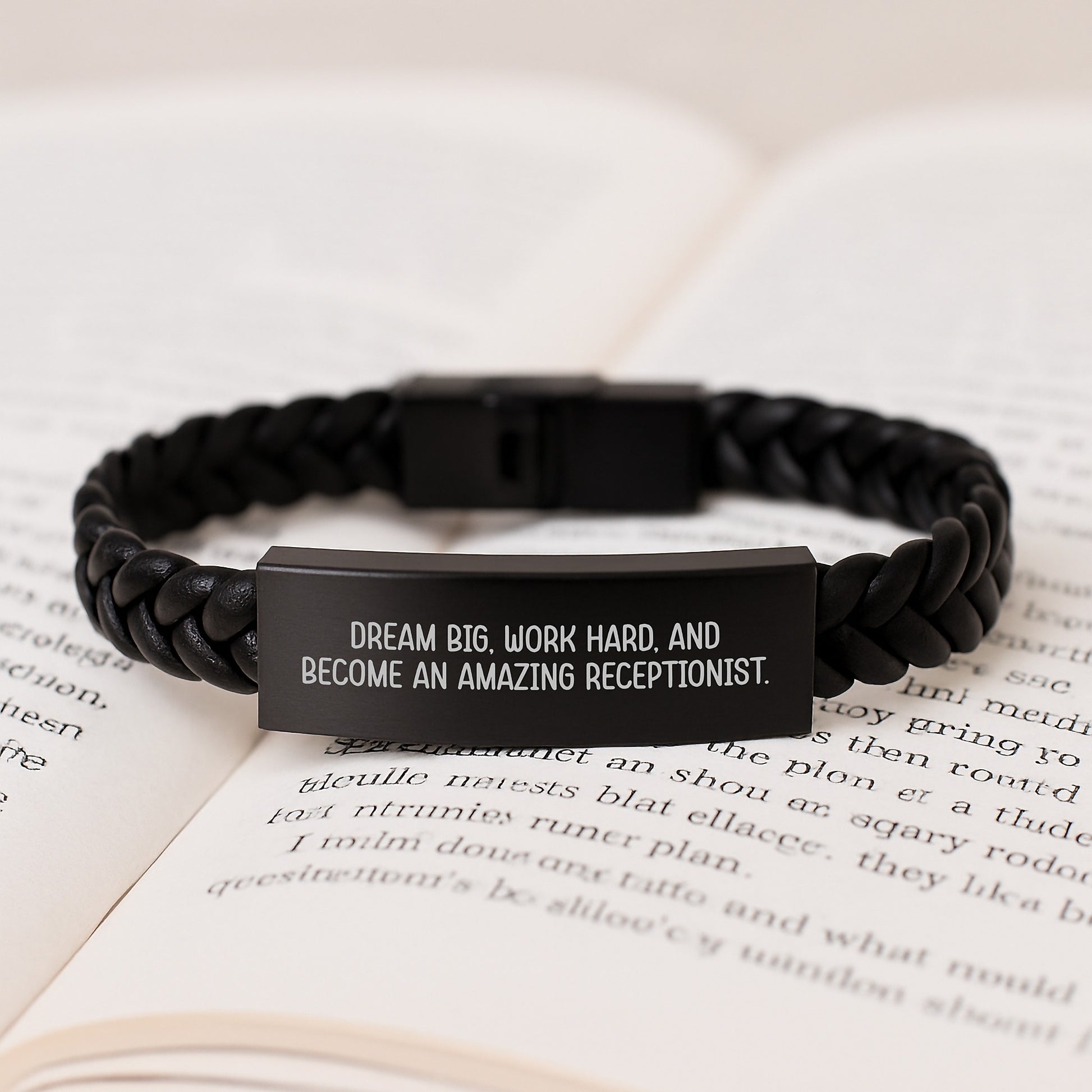 Gifts for Receptionist, Unique Interlaced Leather Bracelet, Christmas Best Seller - Dream Big, Work Hard, 'Become An Amazing Receptionist'. - Image 3