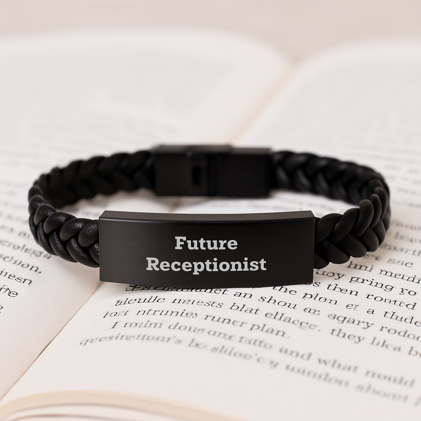 Funny Future Receptionist Gifts from Friends, Unique Interlaced Leather Bracelet for Graduation, 'Future Receptionist' Quote - Image 3