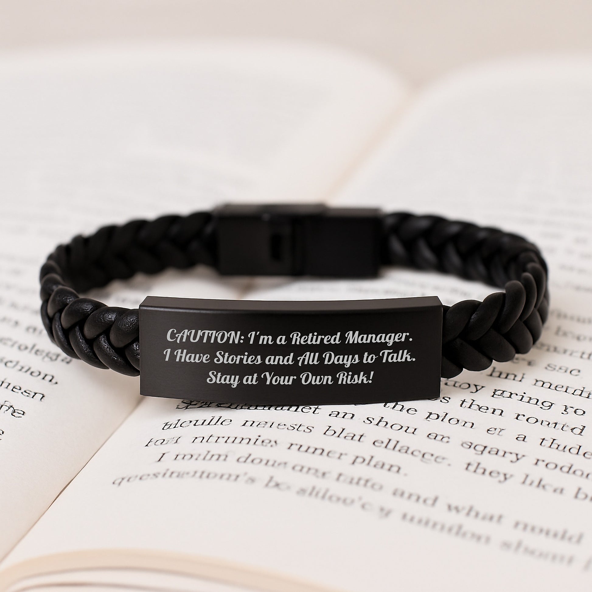 Funny Manager Gifts from Friends, Christmas Unique Gifts for Men, Funny Interlaced Leather Bracelet Quote, Caution: I'm A Retired Manager - Image 3