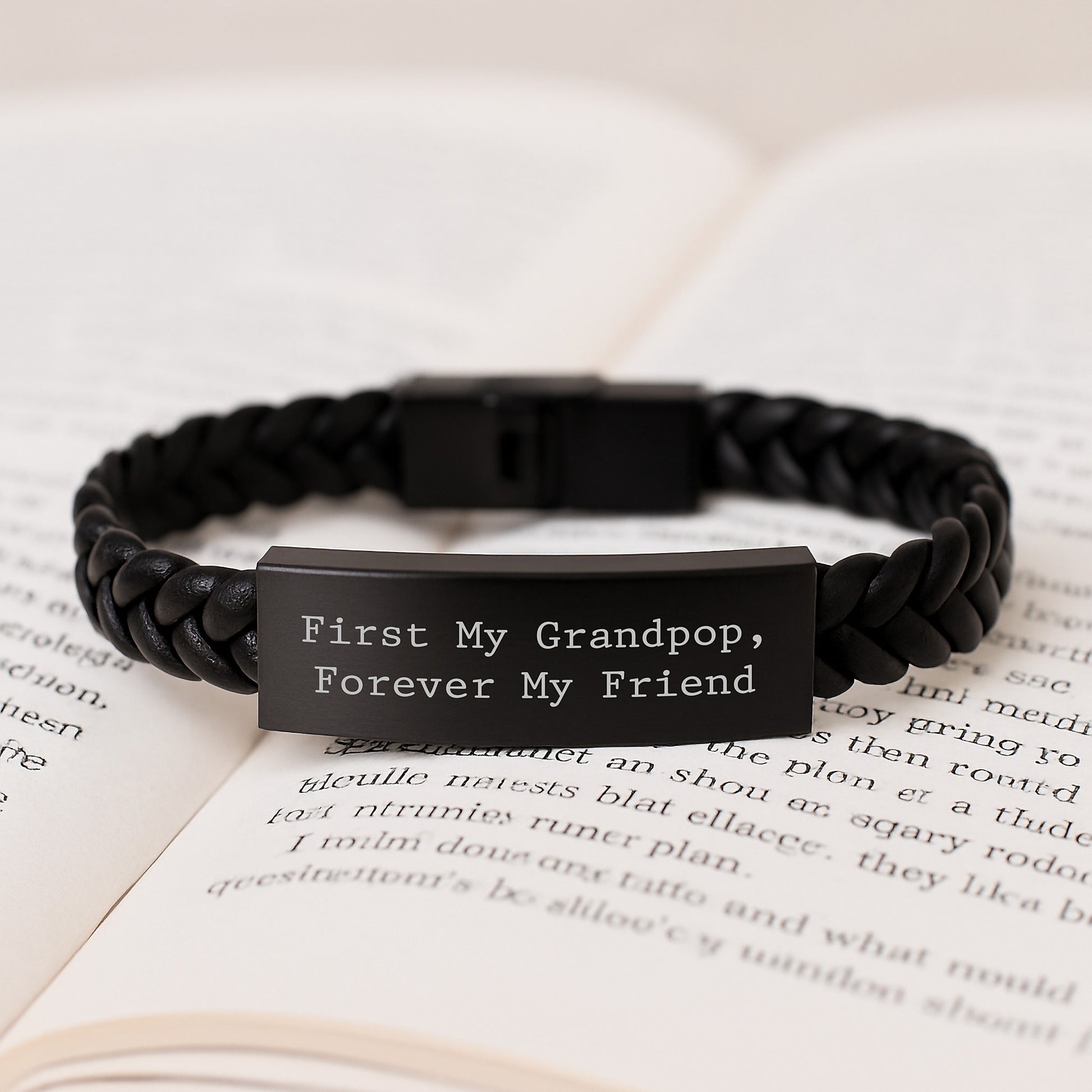Funny Grandpop Gifts for Him, Interlaced Leather Bracelet with Stainless Steel, 'First My Grandpop, Forever My Friend', Christmas Unique Presents from Men to Grandpop - Image 3