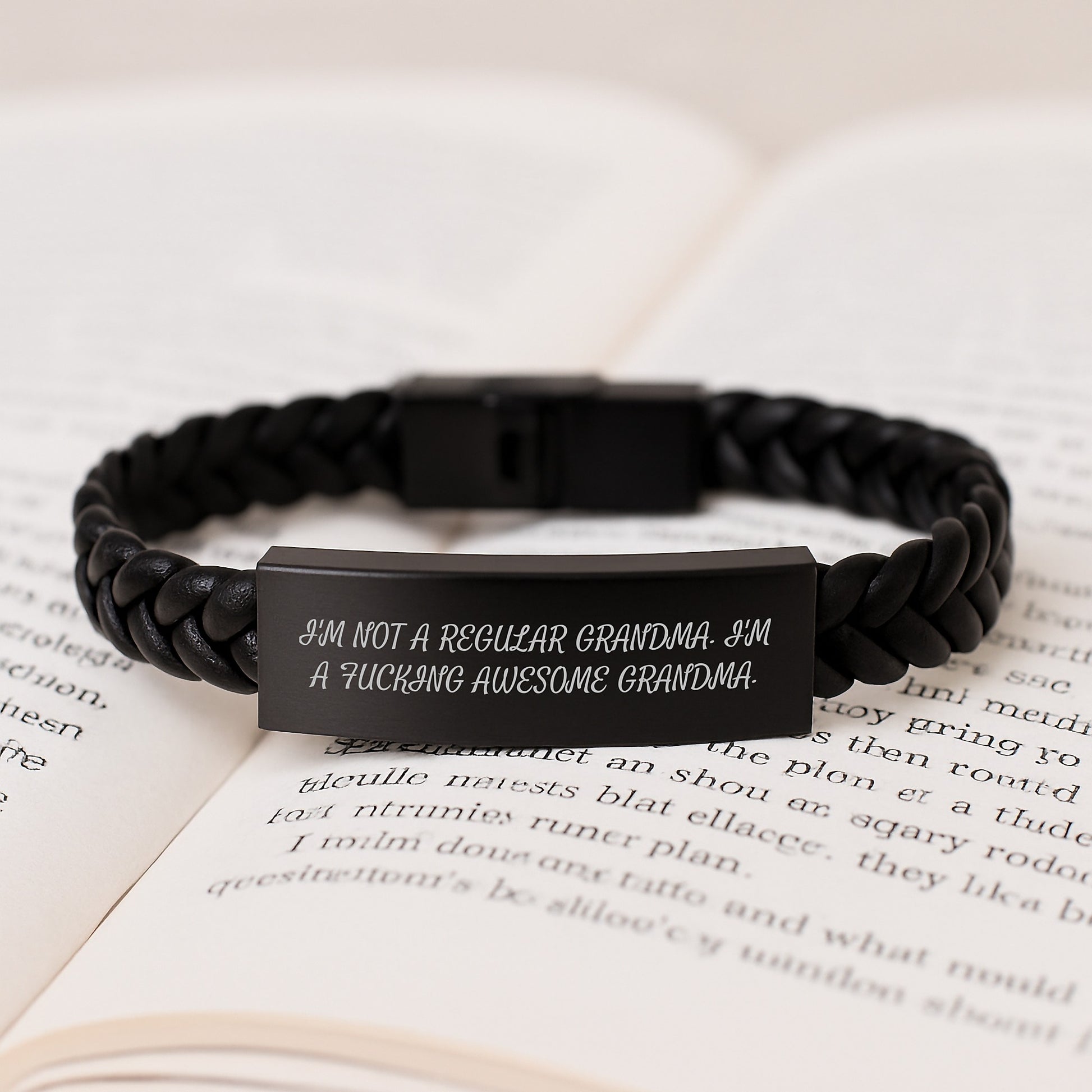 Gifts from Men to Grandma - Funny Interlaced Leather Bracelet for Graduation - 'I'm Not A Regular Grandma. I'm A F--king Awesome Grandma.' - Image 3