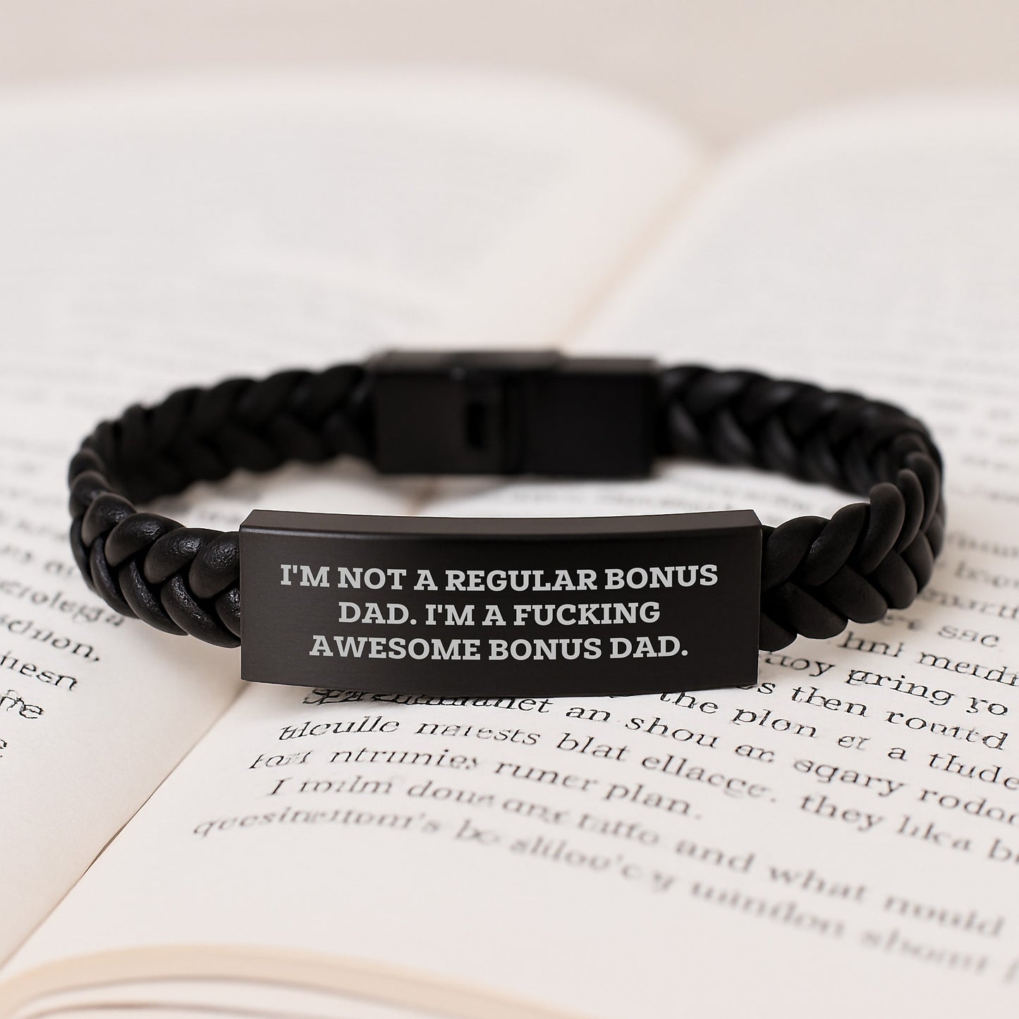 Funny Bonus Dad Gifts for Men - I'm Not A Regular Bonus Dad Interlaced Leather Bracelet, Stainless Steel & PU Leather, Christmas Unique Gifts from Men to Bonus Dads - Image 3