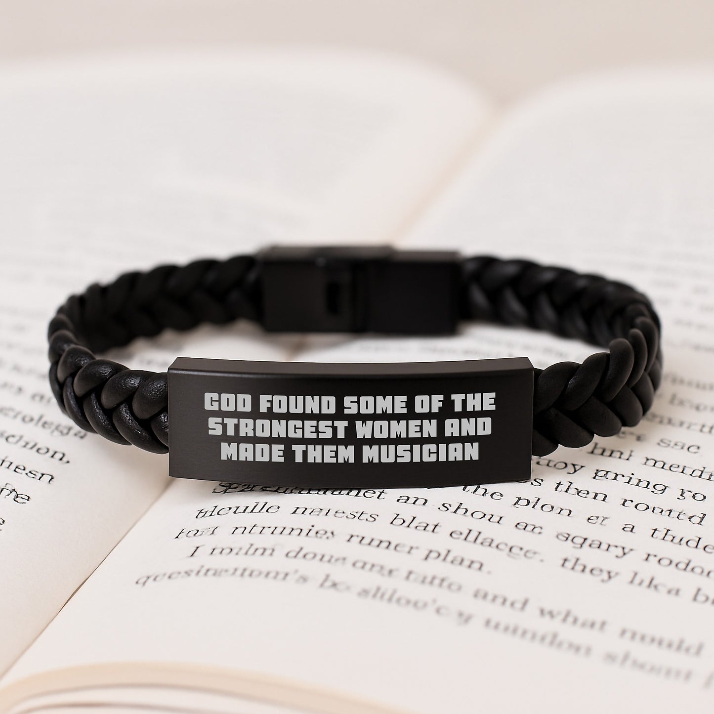 Inspirational Musician Gifts for Her, Funny Interlaced Leather Bracelet, Birthday Unique Gifts from Friends, Gifts for Musician Women - 'God Found Some Of The Strongest Women And Made Them Musician' - Image 3