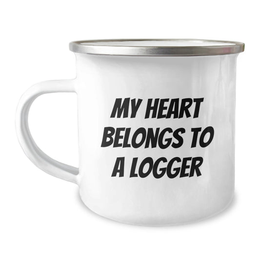 Funny Logger Gifts for Birthday, 'My Heart Belongs To A Logger' Camping Mug for Logger Enthusiasts, Unique Logger Birthday Unique Gifts from Men to Men - Image 1