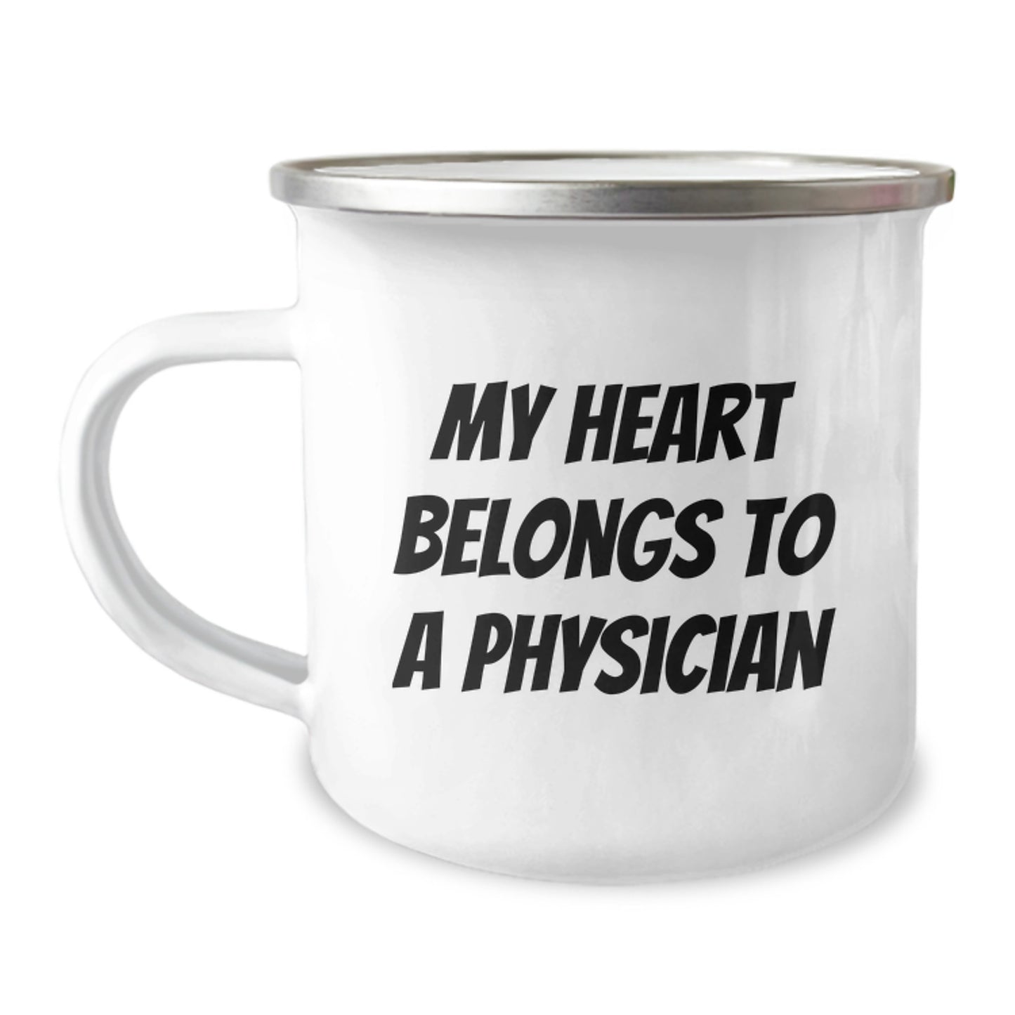 Funny Physician Love Gifts from Men to Women Christmas Unique Mugs for Doctor Friends and Family - My Heart Belongs To A Physician Stainless Steel Enamel Finish - Image 1