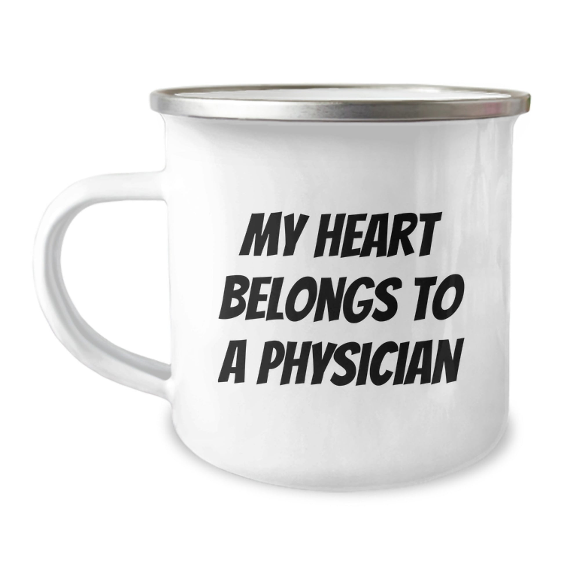 Funny Physician Love Gifts from Men to Women Christmas Unique Mugs for Doctor Friends and Family - My Heart Belongs To A Physician Stainless Steel Enamel Finish - Image 1