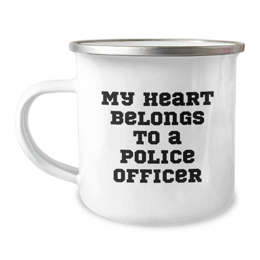 Funny Police Officer Gifts for Men - My Heart Belongs To A Police Officer Christmas Unique Mugs for Camping Lover - Image 1