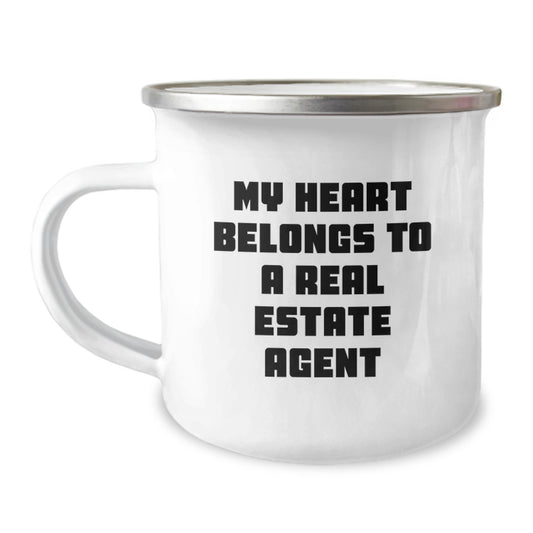 Funny Real Estate Agent Gifts for Christmas, Camping Mugs with My Heart Belongs To A Real Estate Agent, Unique Gifts from Friends for Real Estate Agent - Image 1