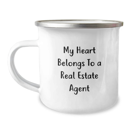 Funny Real Estate Agent Gifts for Christmas - 'My Heart Belongs To A Real Estate Agent' Camping Mug for Men, Women, Coworkers, Family, Friends - Image 1