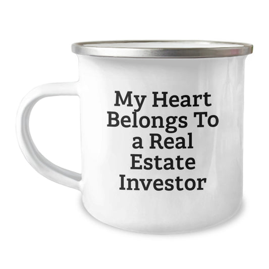 Funny Real Estate Investor Gifts - My Heart Belongs To A Real Estate Investor Christmas Unique Gifts for Men Women Friends Family from Husband Dad - Funny Camping Mug 12 oz Stainless Steel - Image 1