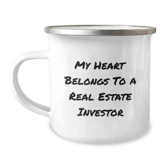 Funny Real Estate Investor Gifts for Him, Christmas Unique Mugs for Real Estate Lovers from Friends, 'My Heart Belongs To A Real Estate Investor' Camping Mug, 12 oz Stainless Steel - Image 1