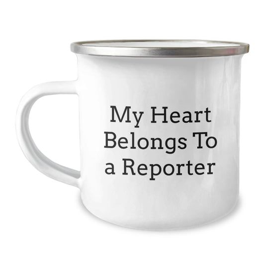 Funny Reporter Gifts for Him, My Heart Belongs To A Reporter Christmas Unique Camping Mugs for Men, Women, Friends from Family - Image 1