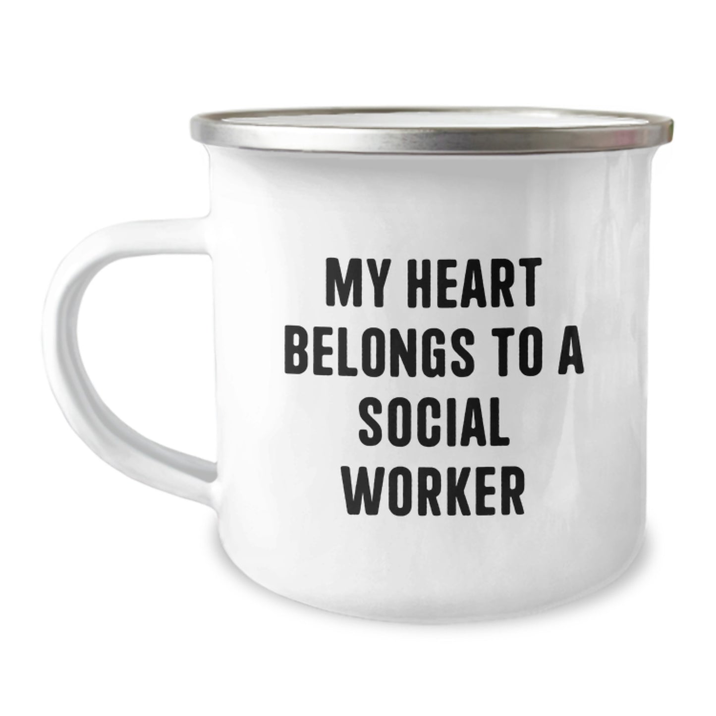 Gifts from Family for Social Worker, Funny Quote My Heart Belongs To A Social Worker, Christmas Unique Gifts for Social Worker, Camping Mug - Image 1