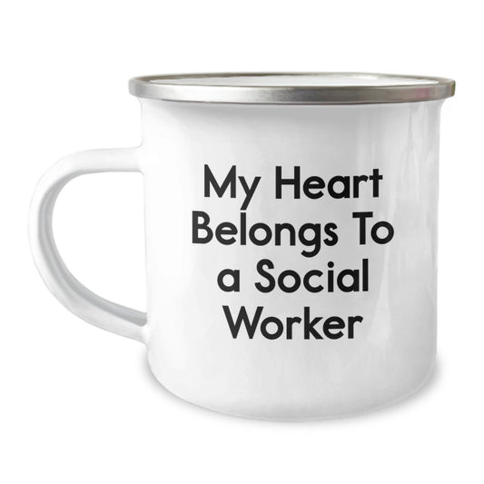 Funny Social Worker Gifts from Men to Women Christmas Unique Ideas - My Heart Belongs To A Social Worker Stainless Steel Camping Mug - Image 1