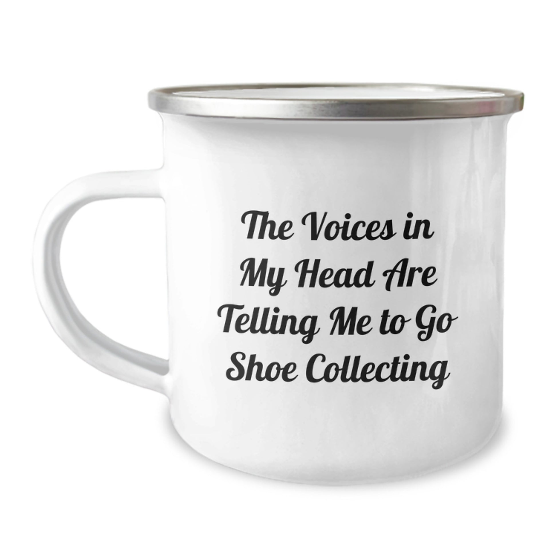 Funny Shoe Collecting Gifts for Friends, Christmas Unique Mugs, Camping Mug with Inspirational Quote - 'The Voices In My Head Are Telling Me To Go Shoe Collecting' - Image 1