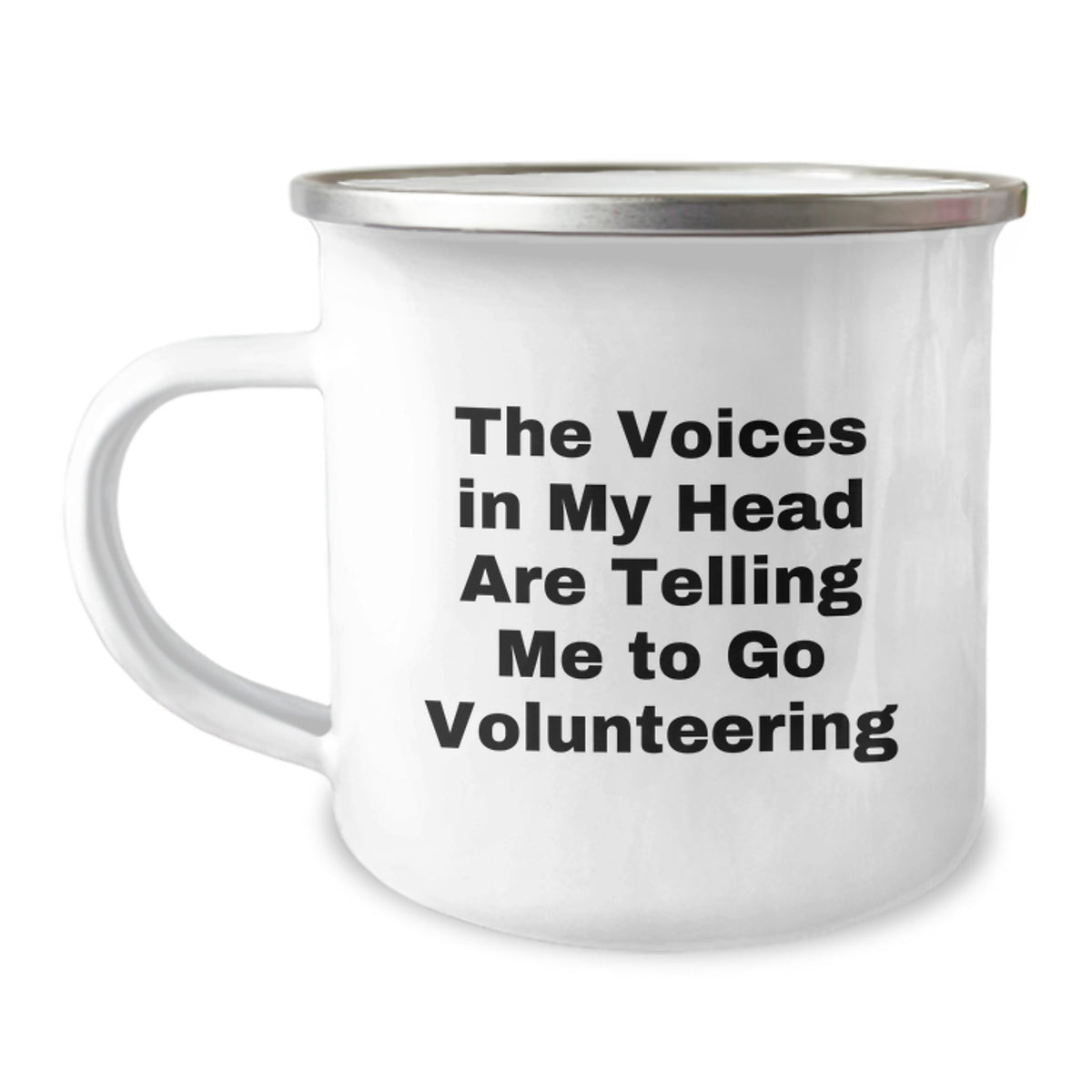 Funny Volunteering Gifts for Men, Women and Friends - 'The Voices In My Head Are Telling Me To Go Volunteering' Camping Mug, Unique Christmas Unique Gifts, Stainless Steel with Enamel Finish - Image 1