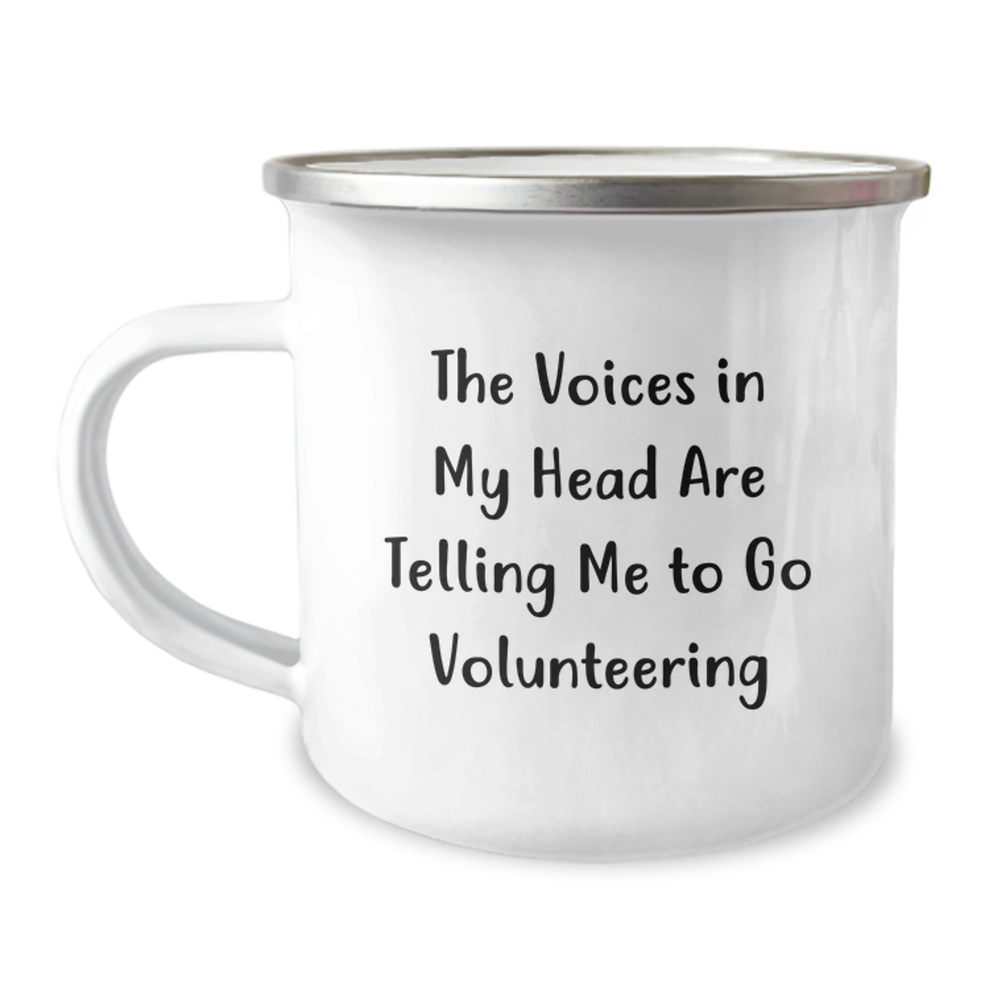 Fun Funny Volunteering Camping Mug Gifts from Friends for Christmas with 'The Voices In My Head Are Telling Me To Go Volunteering' - Image 1