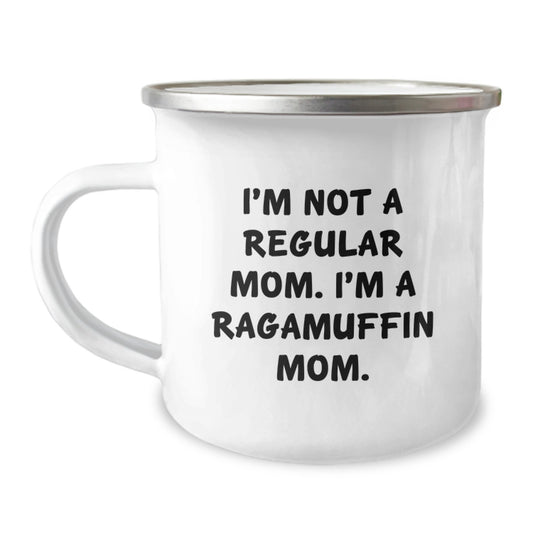 Ragamuffin Cat Mom Gifts from Mom to Friends, Unique Camping Mugs for Graduation, Funny 'I'm Not A Regular Mom. I'm A Ragamuffin Mom.' Quote - Image 1