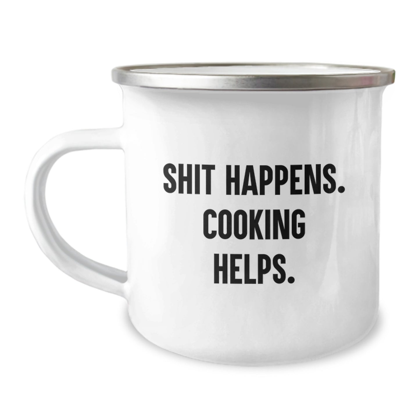 Funny Camping Mug Gifts for Cooking Lovers - 'Shit Happens. Cooking Helps.' Christmas Unique Ideas for Friends Family Men Women - Image 1