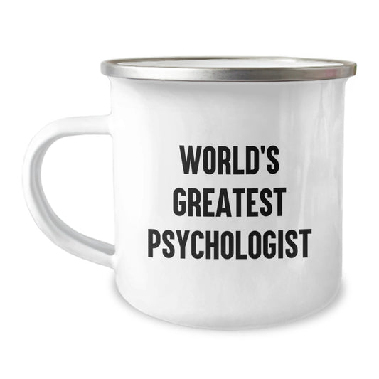 Funny World's Greatest Psychologist Gifts from Dad for Father's Day Camping Mug - 12 oz Stainless Steel Enamel Finish - Image 1