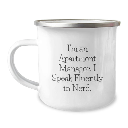 Funny Gifts from Apartment Managers to Friends, genius Humor Camping Mugs for Christmas Unique Gifts, I'm An Apartment Manager. I Speak Fluently In genius. Stainless Steel Mug - Image 1