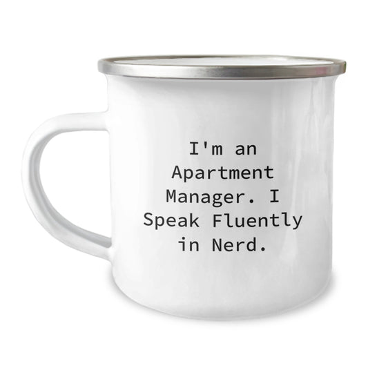 Funny Gifts from Friends for Apartment Manager, Camping Mug, Merry Christmas Unique Mug, I'm An Apartment Manager. I Speak Fluently In genius. - Image 1