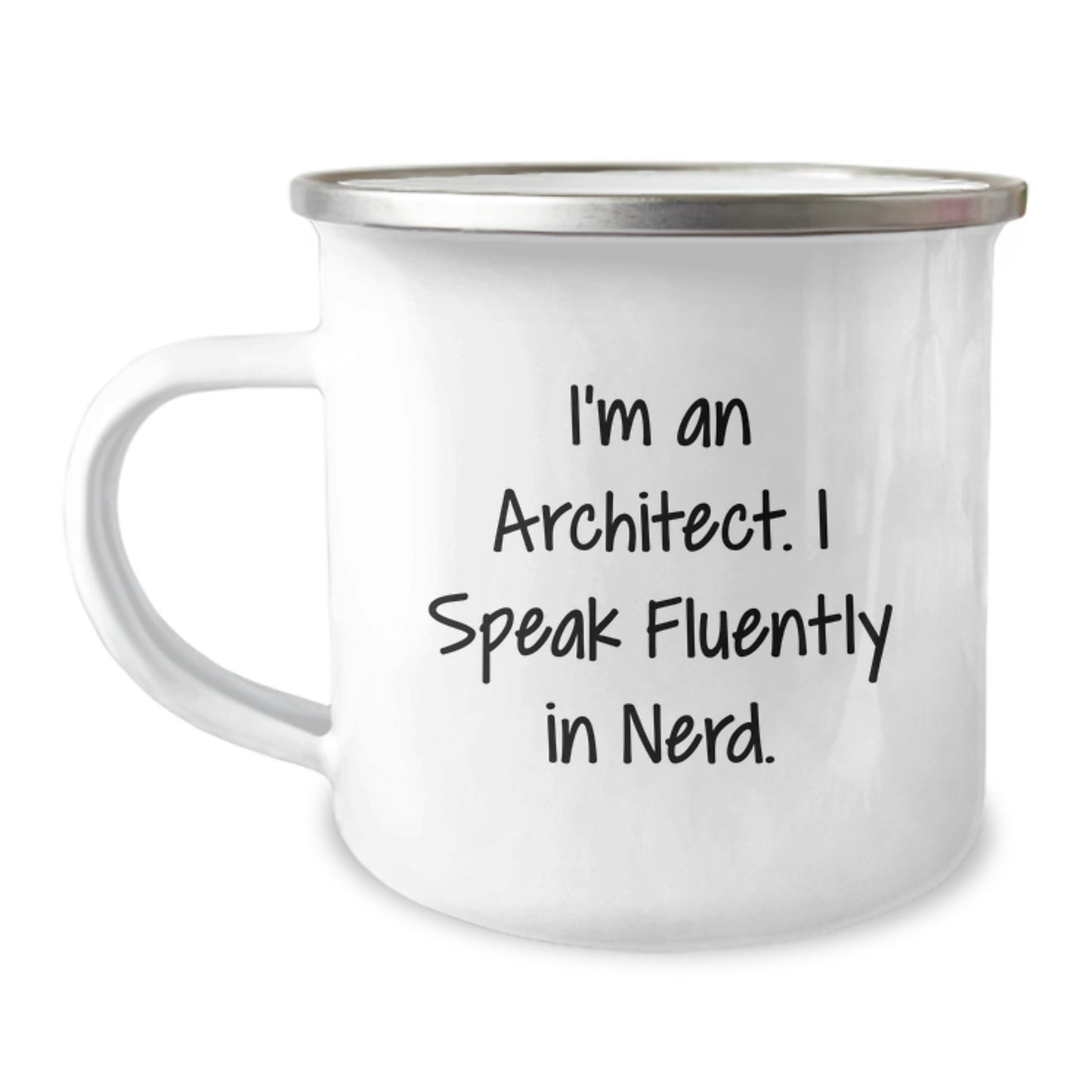 Funny Architect Gifts from Friends for Christmas, Unique Camping Mug - 'I'm An Architect, I Speak Fluently In genius.' - Image 1