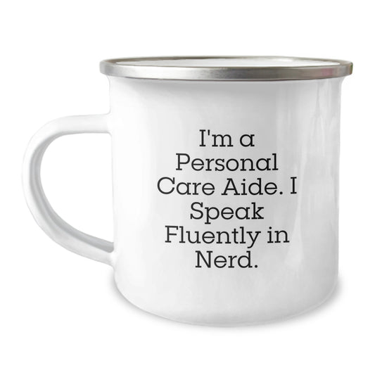 Funny Personal Care Aide Gifts from Men to Christmas Unique Presents for Personal Care Aide, Camping Mug with genius Quote - Image 1
