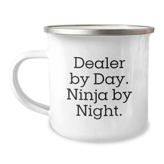 Funny Dealer Christmas Unique Gifts from Men for Friends - Camping Mug, Dealer By Day Ninja By Night. - Image 1