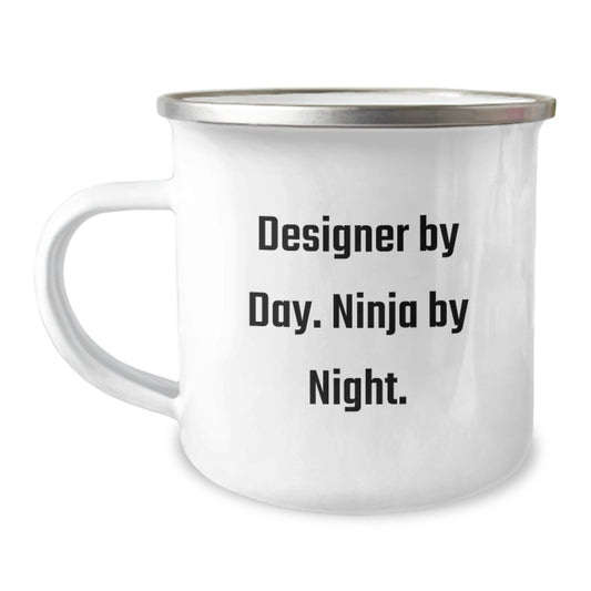 Designer Camping Mug for Christmas, Funny Gift for Friends or Family by Designer By Day. Ninja By Night. - Image 1