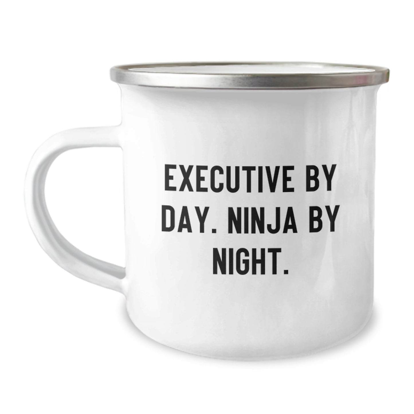 Executive Ninja Gifts for Him, Funny Camping Mug for Graduation, 'Executive By Day. Ninja By Night.' Quote, 12 oz Stainless Steel with Enamel Finish, Gifts from Men, Gifts for Executive - Image 1