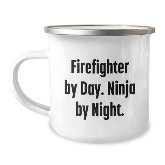 Funny Firefighter Gifts, Birthday Unique Gifts for Firefighter Men, Camping Mug with Firefighter By Day Ninja By Night Quote - Image 1