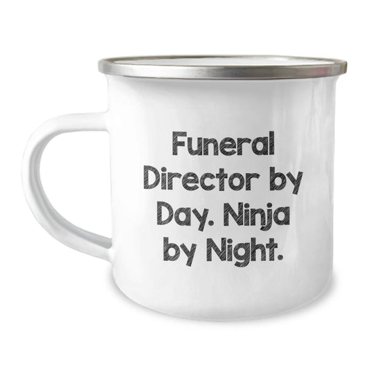 Funny Funeral Director Gifts from Men, Gifts for Funeral Director, Camping Mug with 'Funeral Director By Day. Ninja By Night.' Quote, Graduation Unique Gifts - Image 1