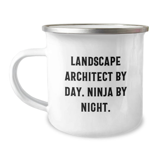 Landscape Architect Gifts Funny Camping Mug, Gifts from Friends for Landscape Architect, Birthday Unique Present, 'Landscape Architect By Day. Ninja By Night.' - Image 1
