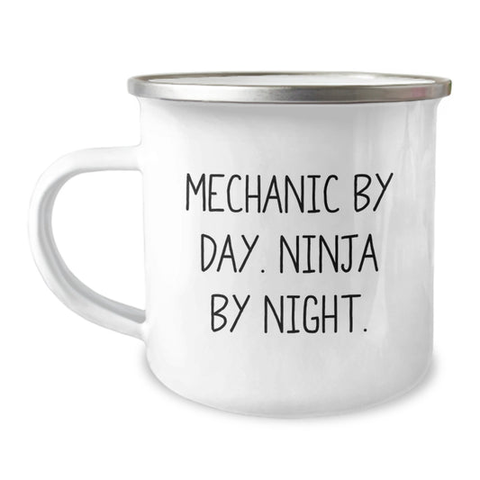 Funny Mechanic Gifts from Friends - Camping Mug for Birthday Unique Presents - Mechanic By Day Ninja By Night - Image 1
