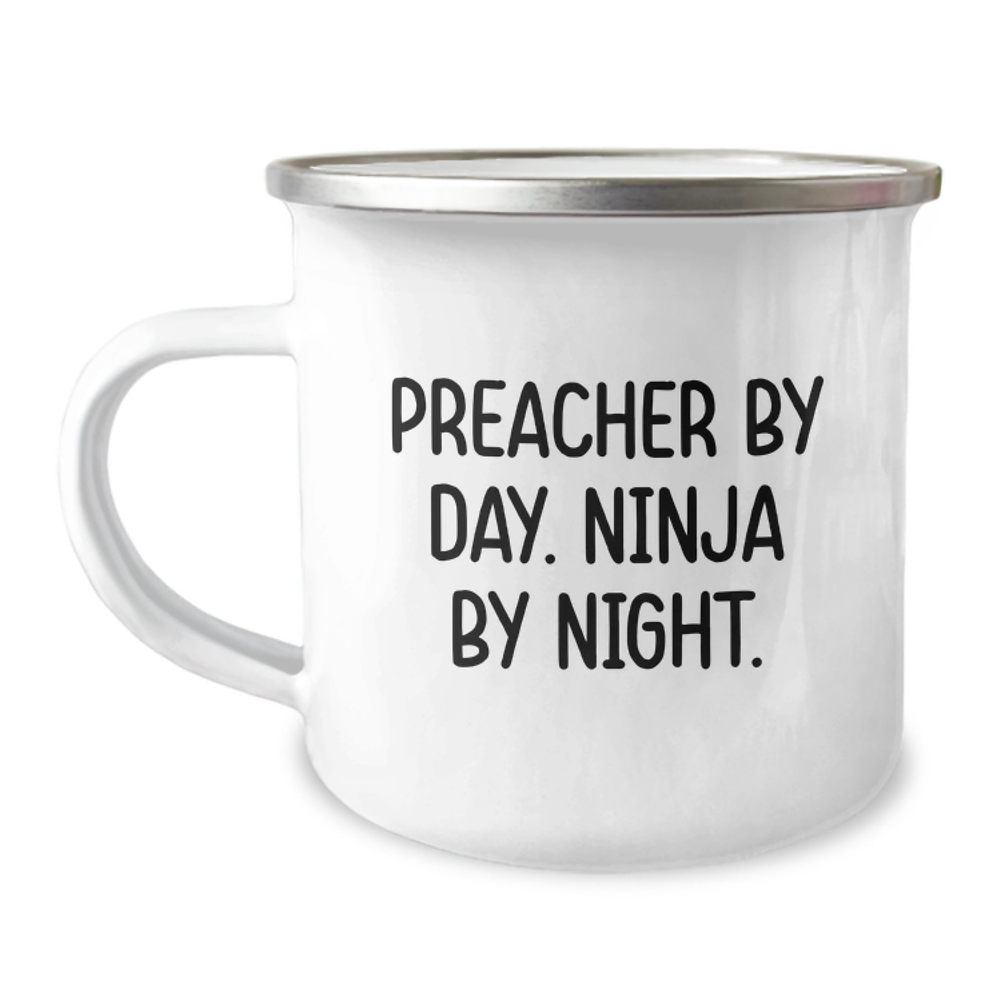 Preacher Gifts Funny Ninja Camping Mug for Birthday, Preacher By Day. Ninja By Night., Stainless Steel with Enamel Finish, 12 oz Capacity, Gifts from Men to Preacher - Image 1