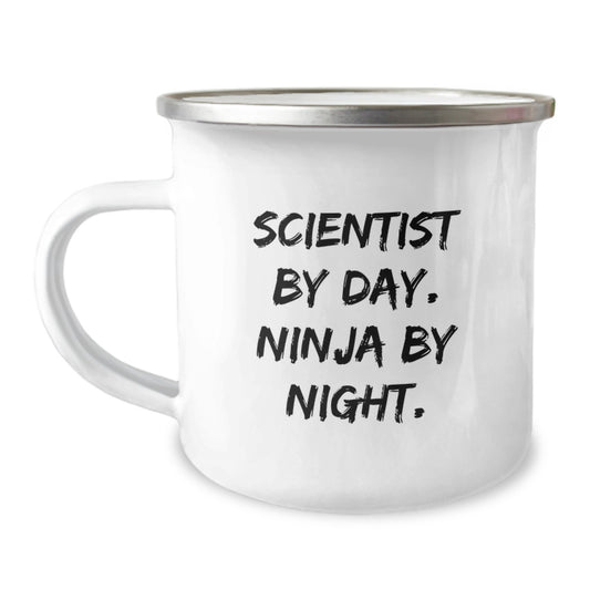 Scientist Gifts: Funny Camping Mug 'Scientist By Day. Ninja By Night.' for Birthday from Friends - Image 1