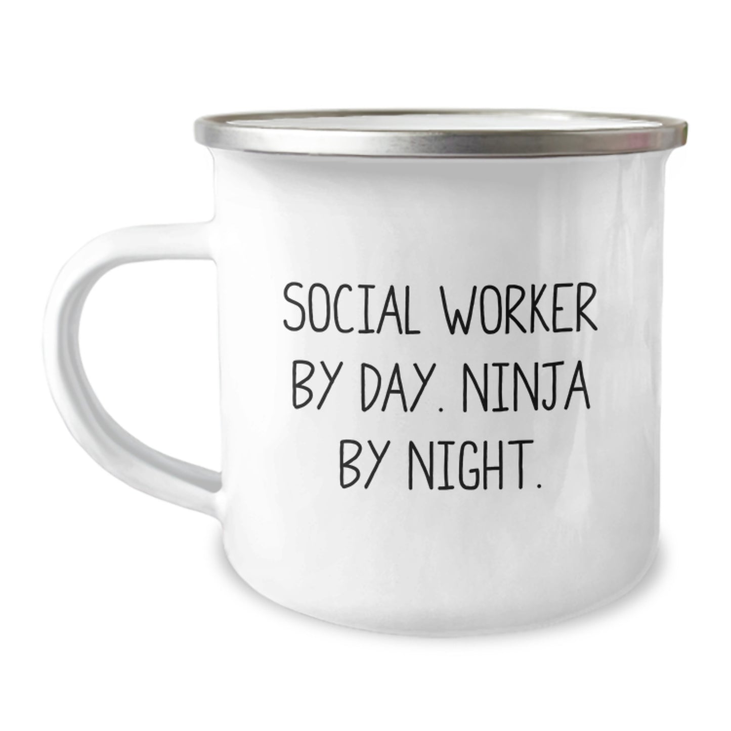 Christmas Unique Gifts for Social Workers, Social Worker By Day Ninja By Night Camping Mug, Funny Humorous Quote - Image 1